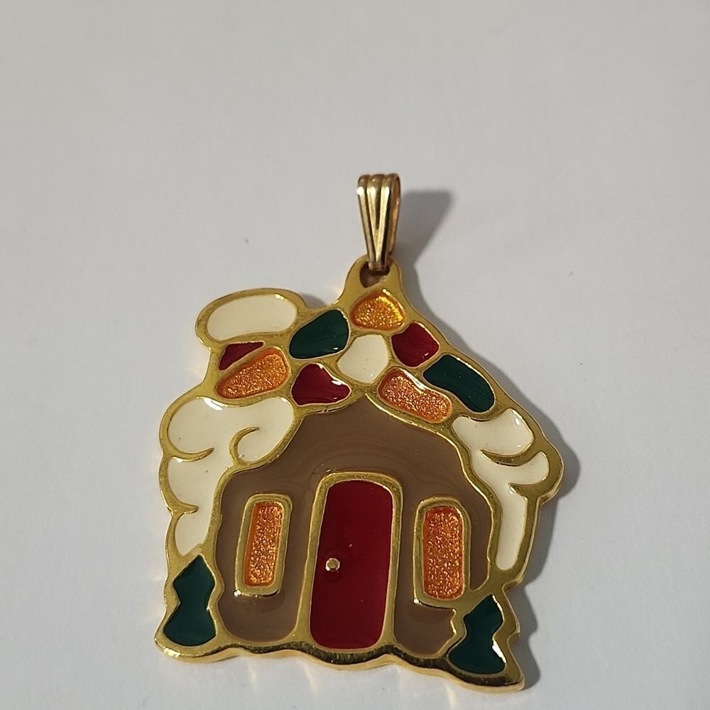 Festive Gold-Tone Gingerbread House Pendant Wallace Silversmiths